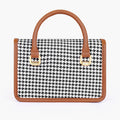 Brown and white houndstooth cross-body with flap